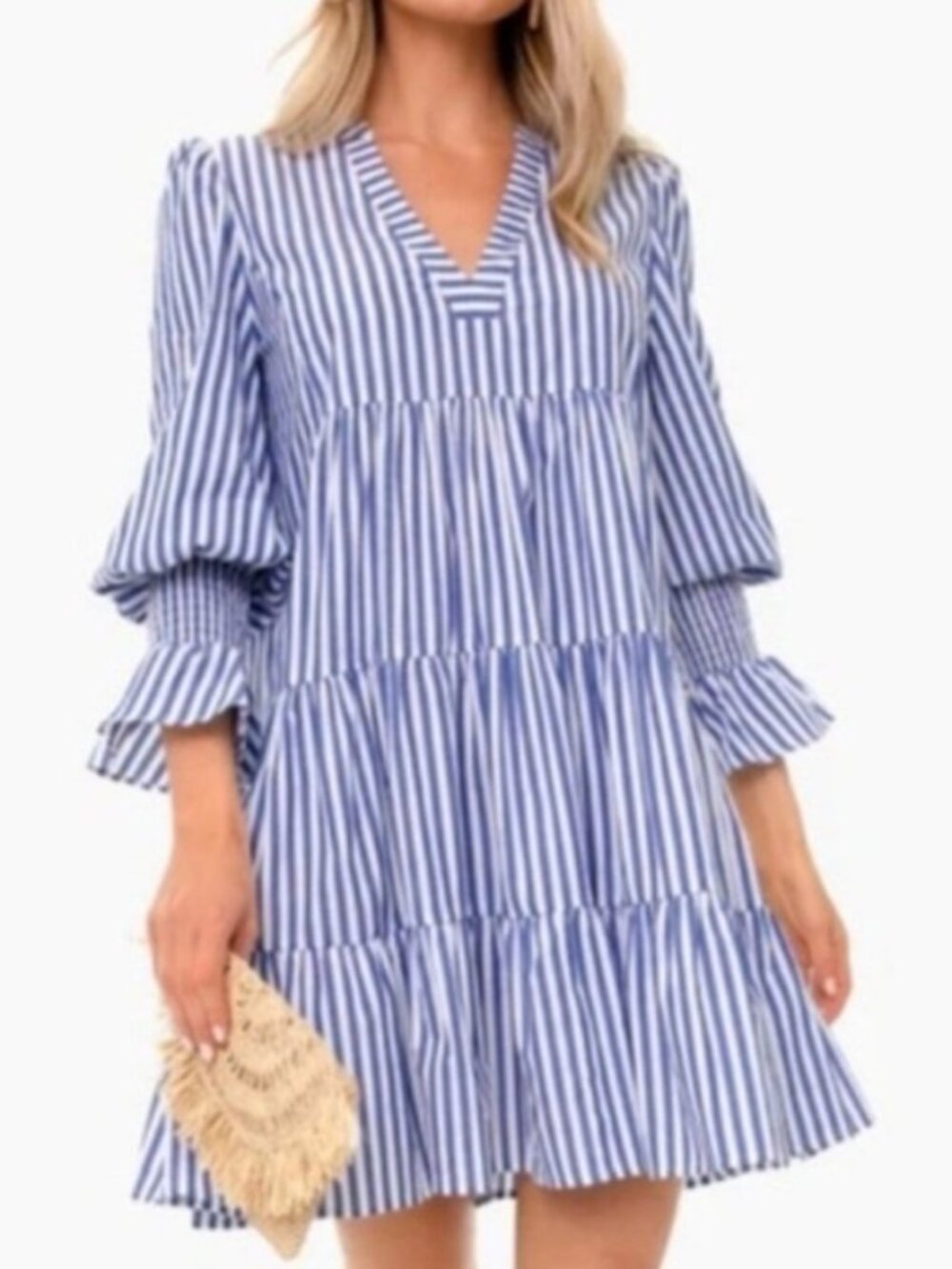 Pomander Place Kenzo Mini Dress Tiered Blue & White Striped Print Cotton size XS